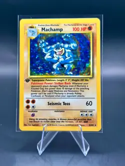 1995 1ST EDITION AUTHENTIC SUPER RARE HOLO FOIL MACHAMP POKEMON CARD - Image 1