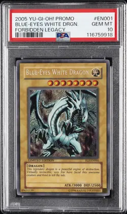 2005 YU-GI-OH! PROMO FORBIDDEN LEGACY #EN001 BLUE-EYES WHITE DRAGON PSA 10 - Image 1