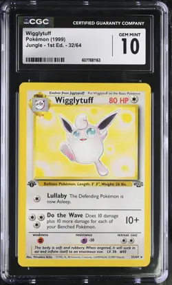 CGC 10 GEM MINT Wigglytuff 1999 Jungle 1st Edition 32/64 Pokemon Card - Image 1