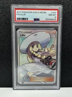 Lillie 147/149 Sun & Moon Base Set Full Art 2017 Trainer Card Pokemon TCG PSA 8 - Image 1