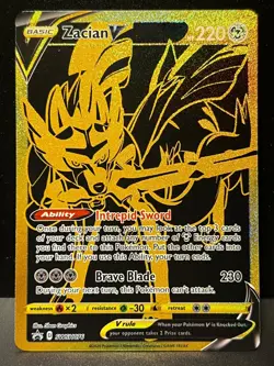 Zacian V SWSH076 SWSH Black Star Promo Holo Gold Pokemon Card AA6 NM1 - Image 1