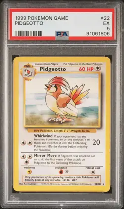 1999 POKEMON BASE SET UNLIMITED #22 PIDGEOTTO PSA 5 - Image 1
