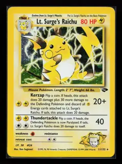 Lt. Surge's Raichu 11/132 Holo Rare Gym Challenge Pokemon Card - Image 1