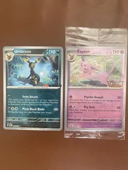 Umbreon EB Games (Aus Excl) + Espeon Obsidian Flames Stamp Pokemon Cards - Image 1