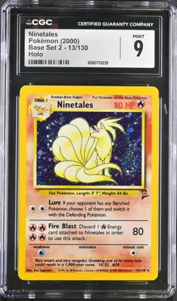 CGC 9 MINT Ninetales Base Set 2 13/130 Holo 2000 Pokemon Card psa - Image 1