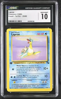 CGC 10 GEM MINT Lapras 1999 Fossil 1st Edition 25/62 Pokemon Card - Image 1