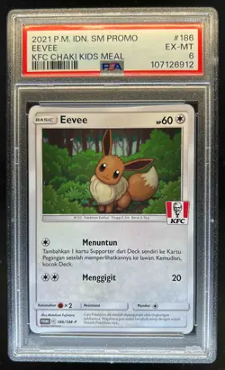 2021 Pokemon PM IDN SM Promo Eevee KFC Chaki Kids Meal #186 PSA 6 EX-MT - Image 1