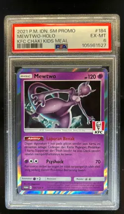 2021 Pokemon IDN. SM Promo Mewtwo Holo KFC Chaki Kids Meal #184 PSA 6 - Image 1