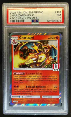 2021 Pokemon PM IDN SM Promo Charizard Holo KFC Chaki Kids Meal #181 PSA 7 NM - Image 1