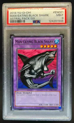 2014 Yu-Gi-Oh! Man Eating Black Shark Astral Pack Six #EN021 PSA 9 MINT - Image 1