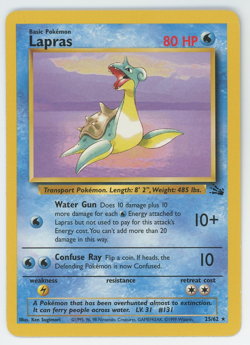 Lapras 25/62 Rare Unlimited Edition Fossil Set Pokemon Card 1999 WOTC - Image 1