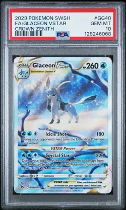 PSA 10 GEM MINT Glaceon VSTAR GG40/GG70 Crown Zenith Holo Pokemon Card - Image 1