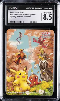2021 POKEMON S-P PROMOS SPRING POKEKA STICKERS LET'S HAVE FUN! CGC 8.5 - Image 1