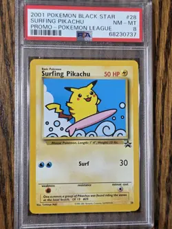 Pokemon Wotc Black Star Promo # 28 Surfing Pikachu Psa 8 - Image 1
