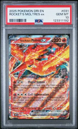 2025 POKEMON DRI EN-DESTINED RIVALS #031 TEAM ROCKET'S MOLTRES EX PSA 10 - Image 1