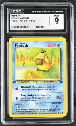 CGC 9 MINT Psyduck 1999 Fossil 1st Edition 53/62 Pokemon Card - Image 1