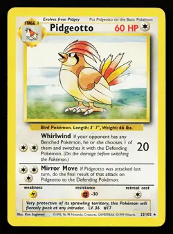 Pidgeotto 22/102 Rare Base Set Pokemon Card - Image 1