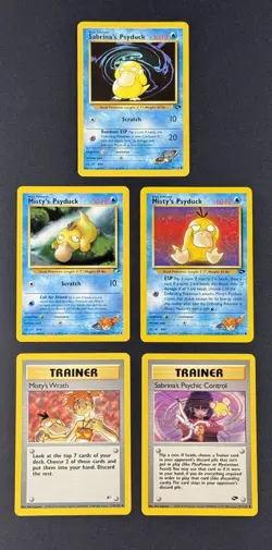 Vintage 5-Card Pokemon TCG Gym Heroes / Challenge WoTC Psyduck Misty Sabrina LOT - Image 1