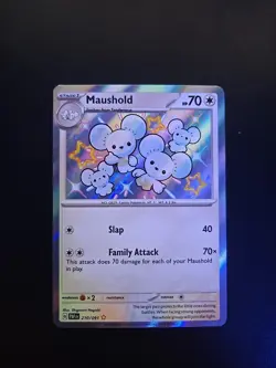 Pokemon TCG Paldean Fates Maushold 210/091 Shiny Rare Holo Card NM/M Condition - Image 1