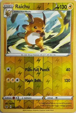 Pokemon - Raichu 066/202 - SWORD & SHIELD BASE SET - Reverse Holo RARE - NM/M - Image 1