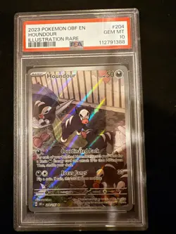 2023 POKEMON OBF EN-OBSIDIAN FLAMES ILLUSTRATION RARE #204 HOUNDOUR PSA 10 - Image 1