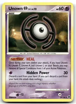 Unown H - 29/106 - Pokemon Great Encounters Rare Card Heavy Play - Image 1