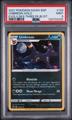 Pokemon Umbreon Evolving Skies 3 Pk. Blister Holo Promo SWSH129 PSA 9 Mint - Image 1