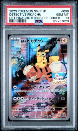 2023 POKEMON JPN SV-P PROMO #098 DETECTIVE PIKACHU PSA 10 - Image 1