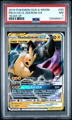 2019 Pokemon Sun Moon Team Up 33 Pikachu & Zekrom GX PSA 7 NEAR MINT NM - Image 1