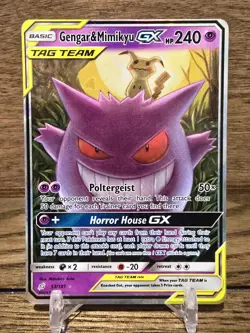 Pokemon TCG Gengar & Mimikyu GX Holo Ultra Rare Card Sun Moon Team Up 53/181 LP - Image 1