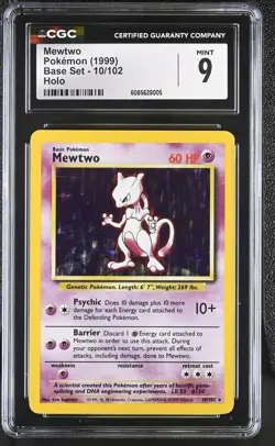 CGC 9 MINT Mewtwo 1999 Base Set 10/102 Holo Pokemon Card - Image 1