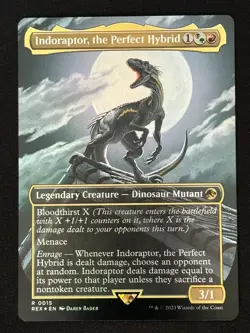 1x MTG Indoraptor, the Perfect Hybrid (Borderless, Foil) - (REX) #15 - Magic - Image 1