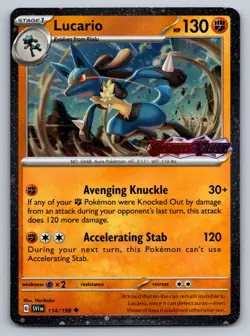Pokemon 2025 Lucario 114/198 Scarlet & Violet SVI EN Premium Collection Stamp NM - Image 1