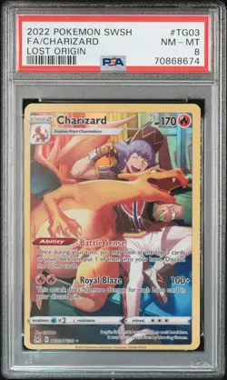 2022 POKEMON SWORD & SHIELD LOST ORIGIN #TG03 FULL ART/CHARIZARD PSA 8 - Image 1