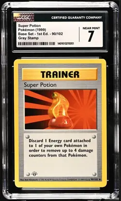 GRAY GREY STAMP Super Potion 90/102 1st Edition Pokemon Base Set CGC 7 NM - Image 1