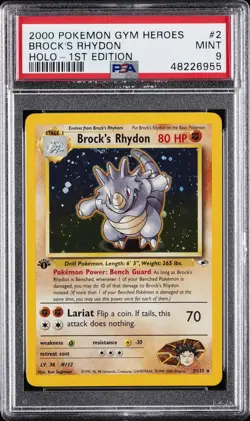 2000 POKEMON GYM HEROES HOLO-1ST ED #2 BROCK'S RHYDON PSA 9 - Image 1