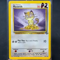 Meowth - 56/64 - Jungle Set - Unlimited - Common - Pokemon - WOTC - Played - Image 3