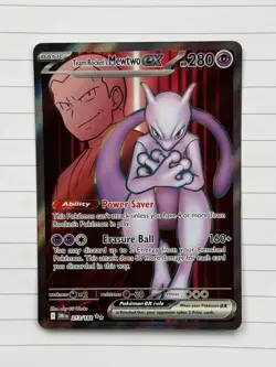 Pokemon TCG Destined Rivals Team Rocket's Mewtwo EX Full Art Rare Card 213/182 - Image 1