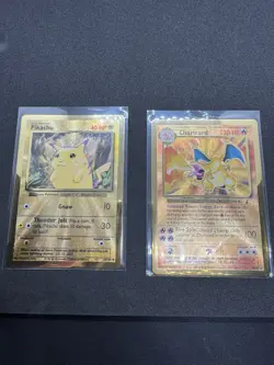Pokemon Celebrations Gold Metal Charizard & Pikachu Cards 25th Anniversary Base - Image 1