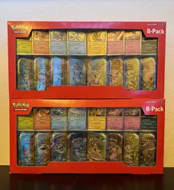 TWO Pokemon TCG Scarlet & Violet Prismatic Evolutions 8 Mini Tins Sealed Costco - Image 1