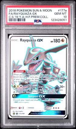 POKEMON SUN & MOON 2019 YELLOW A HIDDEN FATES FULL ART/RAYQUAZA GX 177a PSA 10 - Image 1