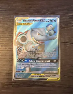 2019 Pokemon Blastoise and Piplup GX Full Art Sun & Moon Cosmic Eclipse 214/236 - Image 1