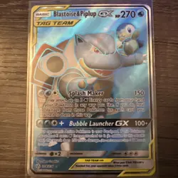 2019 Pokemon Blastoise and Piplup GX Full Art Sun & Moon Cosmic Eclipse 214/236 - Image 3