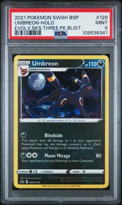 PSA 9 - Umbreon Holo SWSH129 Evolving Skies 3-Pack Blister - Pokemon - Image 1