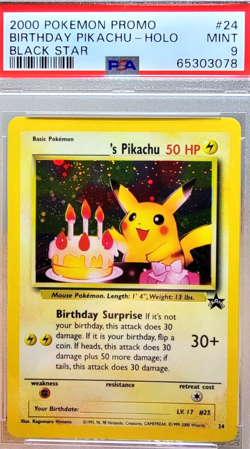PSA 9 MINT 2000 *ORIGINAL* Birthday Pikachu Black Star 24 Holo Vintage Pokemon - Image 1