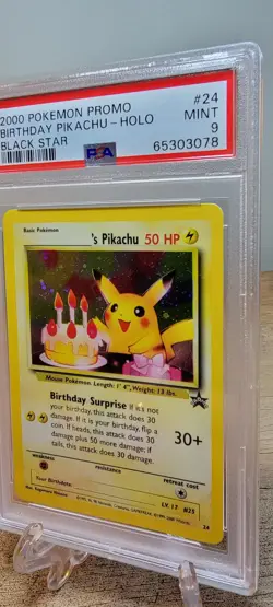 PSA 9 MINT 2000 *ORIGINAL* Birthday Pikachu Black Star 24 Holo Vintage Pokemon - Image 3