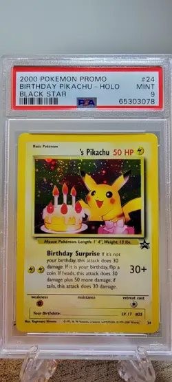 PSA 9 MINT 2000 *ORIGINAL* Birthday Pikachu Black Star 24 Holo Vintage Pokemon - Image 4