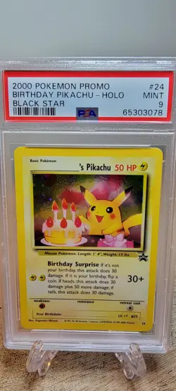 PSA 9 MINT 2000 *ORIGINAL* Birthday Pikachu Black Star 24 Holo Vintage Pokemon - Image 5