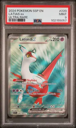 2024 Pokemon Surging Sparks # 220 Latias EX Ultra Rare PSA 9 Card MINT Free Ship - Image 1