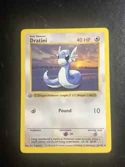 Gray Stamp Dratini 26/102 1999 1st Edition Base Set Shadowless Pokemon Card WOTC - Image 1
